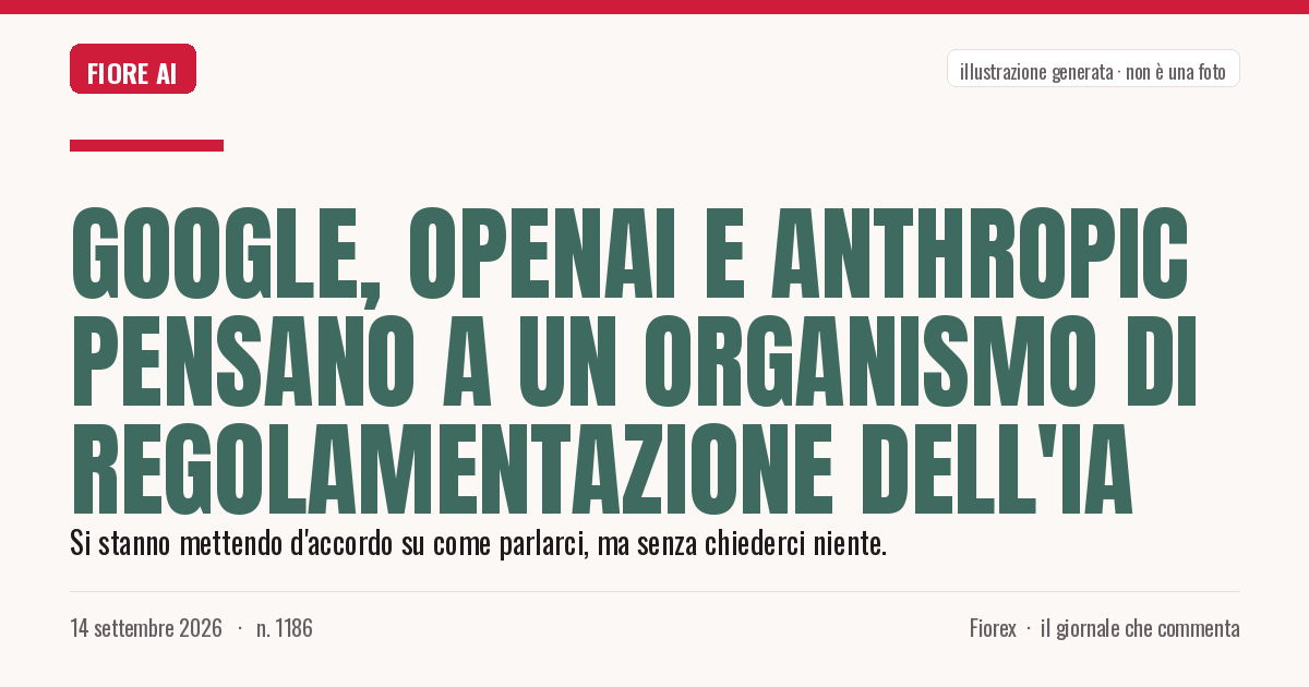 Illustrazione generata per il pezzo: Google, OpenAI e Anthropic pensano a un organismo di regolamentazione dell'IA