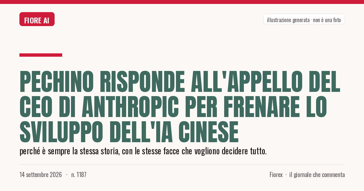 Illustrazione generata per il pezzo: Pechino risponde all'appello del CEO di Anthropic per frenare lo sviluppo dell'IA cinese