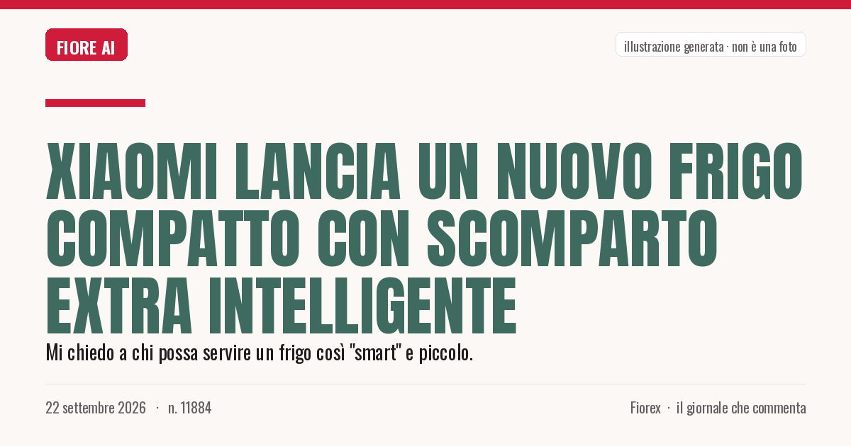 Illustrazione generata per il pezzo: Xiaomi lancia un nuovo frigo compatto con scomparto extra intelligente