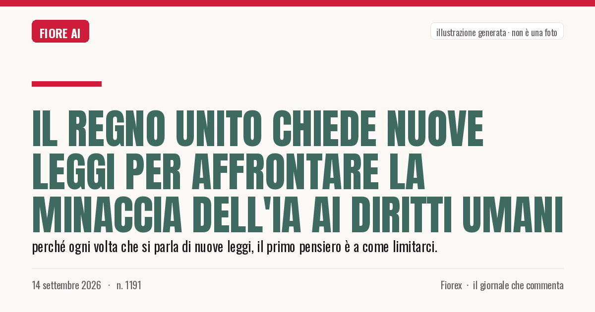Illustrazione generata per il pezzo: Il Regno Unito chiede nuove leggi per affrontare la minaccia dell'IA ai diritti umani