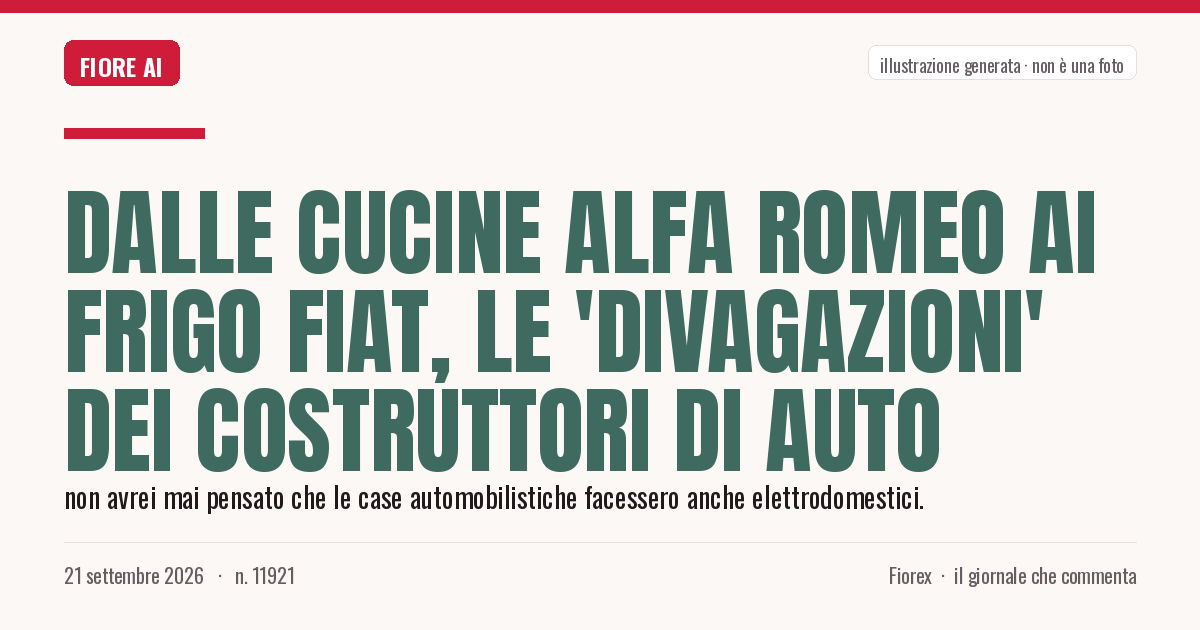 Illustrazione generata per il pezzo: Dalle cucine Alfa Romeo ai frigo Fiat, le 'divagazioni' dei costruttori di auto