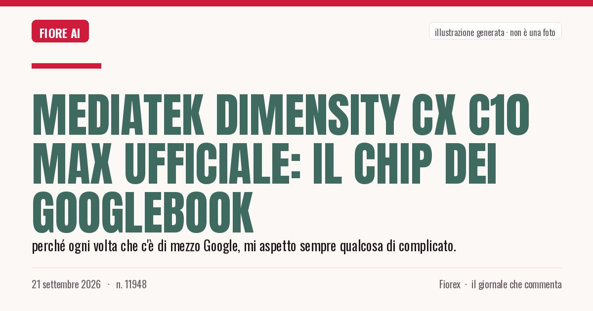 Illustrazione generata per il pezzo: MediaTek Dimensity CX C10 Max ufficiale: il chip dei Googlebook