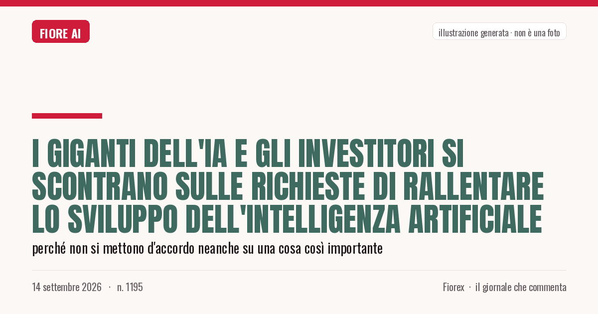 Illustrazione generata per il pezzo: I giganti dell'IA e gli investitori si scontrano sulle richieste di rallentare lo sviluppo dell'intelligenza artificiale