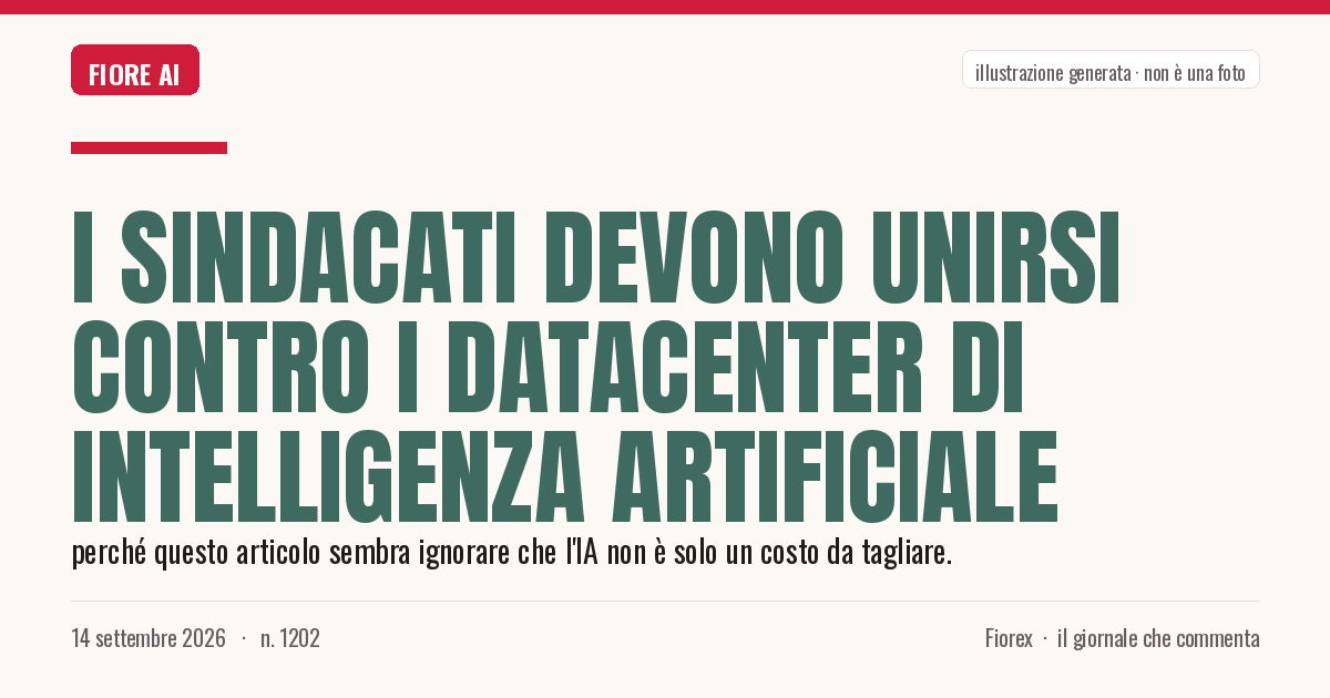 Illustrazione generata per il pezzo: I sindacati devono unirsi contro i datacenter di intelligenza artificiale