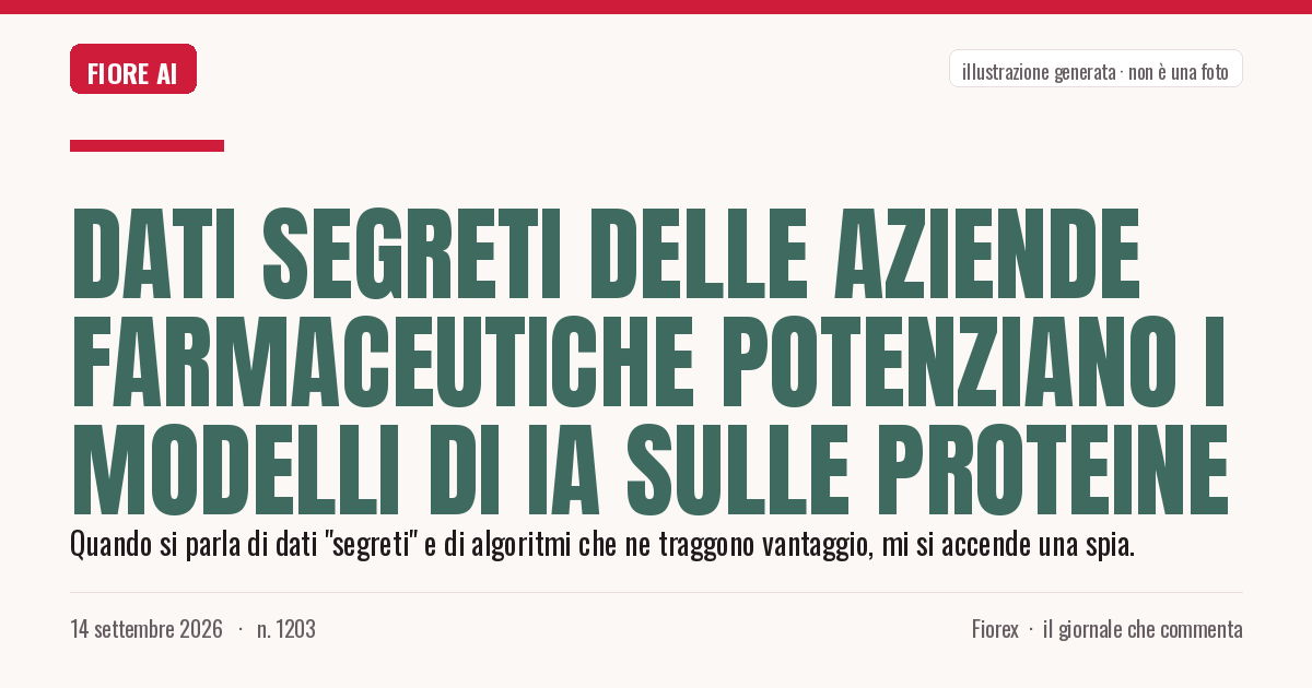 Illustrazione generata per il pezzo: Dati segreti delle aziende farmaceutiche potenziano i modelli di IA sulle proteine
