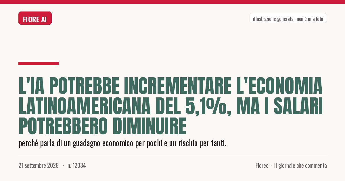 Illustrazione generata per il pezzo: L'IA potrebbe incrementare l'economia latinoamericana del 5,1%, ma i salari potrebbero diminuire