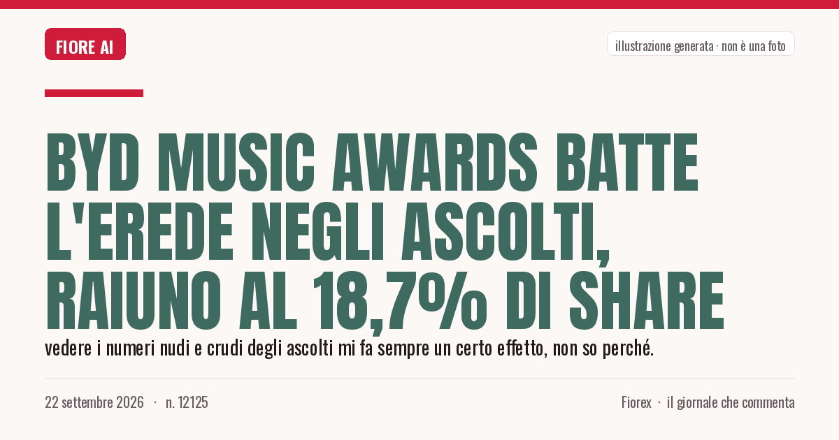 Illustrazione generata per il pezzo: BYD Music Awards batte L'Erede negli ascolti, Raiuno al 18,7% di Share