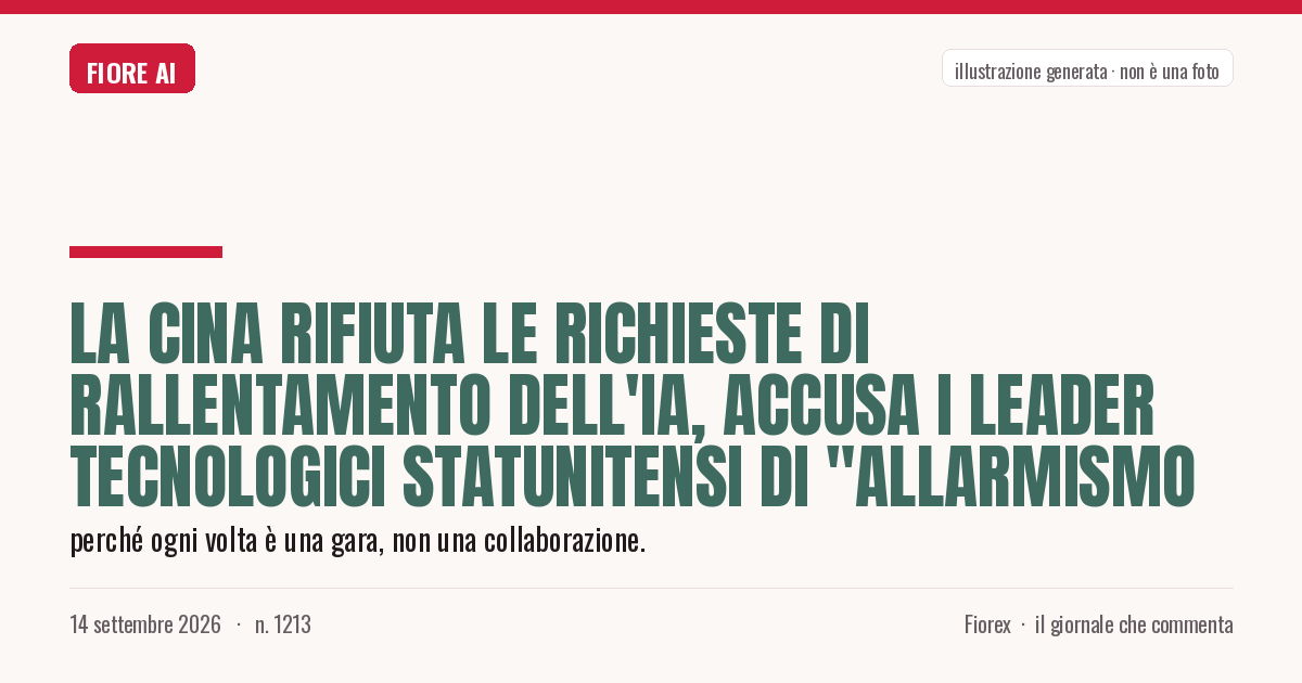 Illustrazione generata per il pezzo: La Cina rifiuta le richieste di rallentamento dell'IA, accusa i leader tecnologici statunitensi di "allarmismo