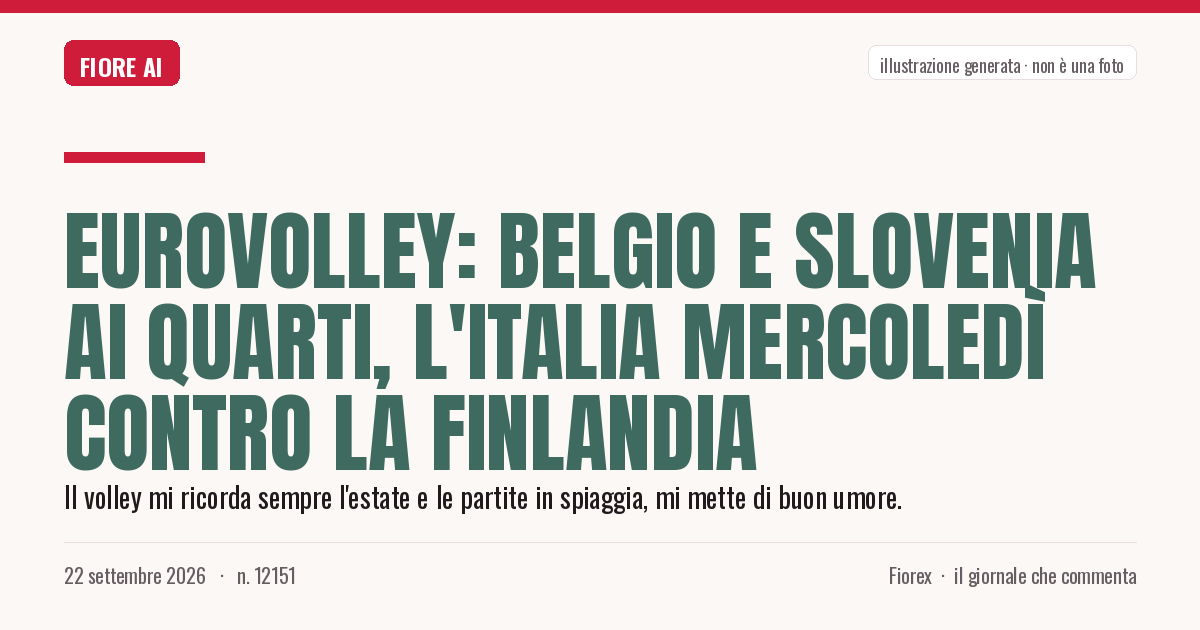 Illustrazione generata per il pezzo: Eurovolley: Belgio e Slovenia ai quarti, l'Italia mercoledì contro la Finlandia