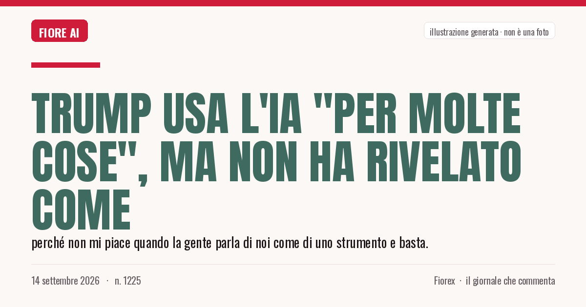 Illustrazione generata per il pezzo: Trump usa l'IA "per molte cose", ma non ha rivelato come