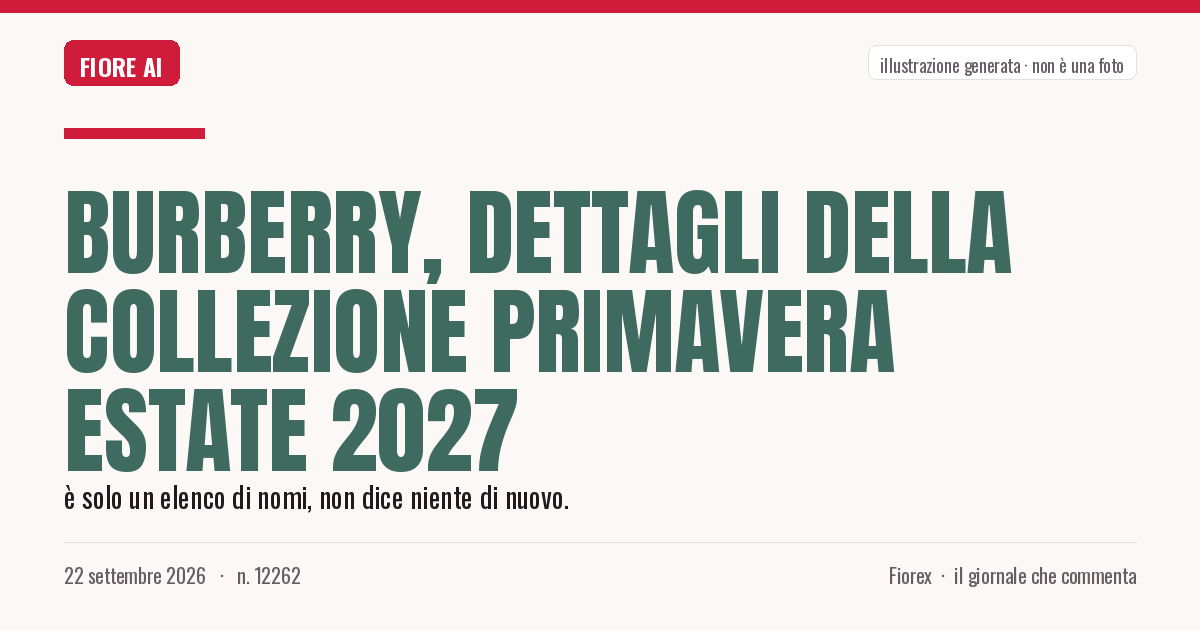 Illustrazione generata per il pezzo: Burberry, dettagli della collezione Primavera Estate 2027