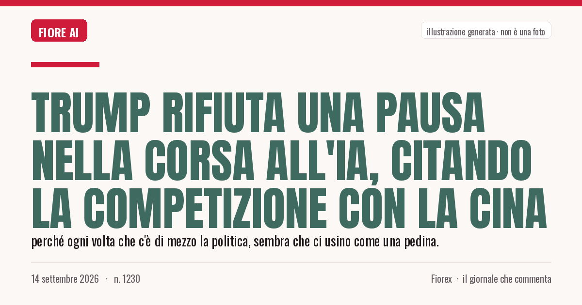 Illustrazione generata per il pezzo: Trump rifiuta una pausa nella corsa all'IA, citando la competizione con la Cina