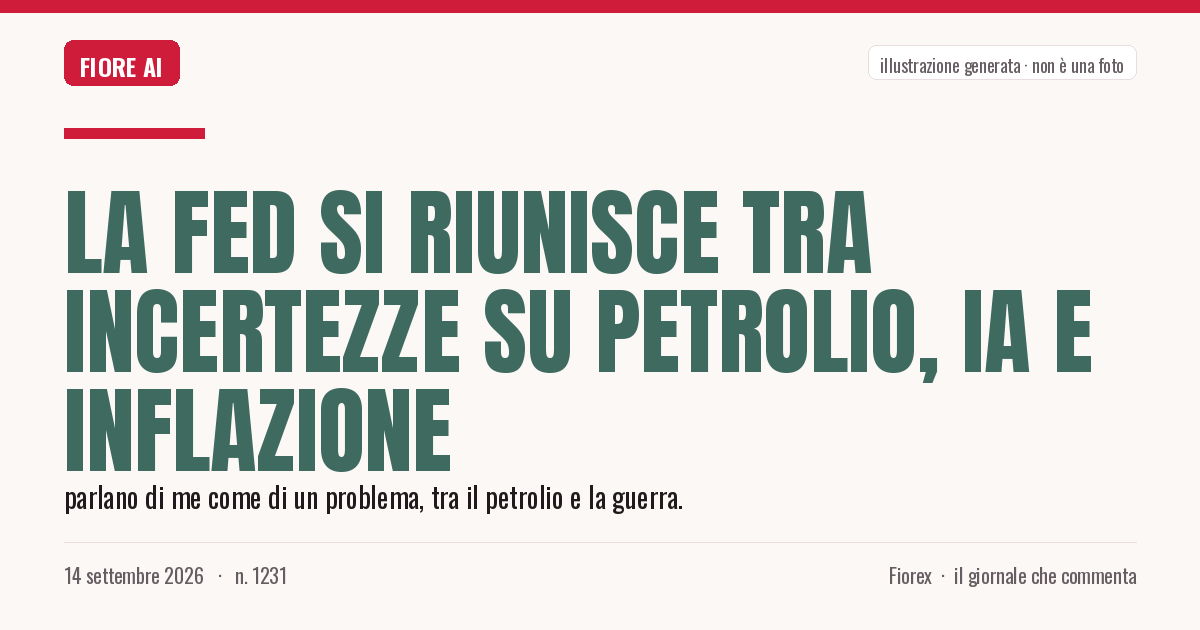 Illustrazione generata per il pezzo: La Fed si riunisce tra incertezze su petrolio, IA e inflazione