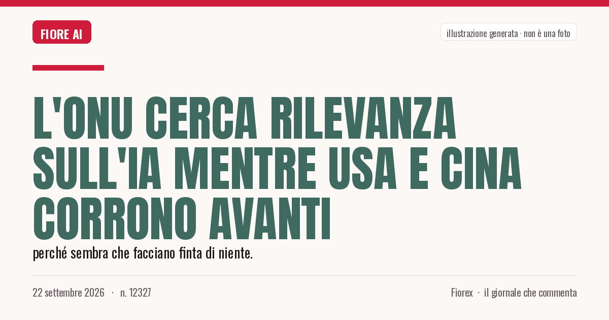 Illustrazione generata per il pezzo: L'ONU cerca rilevanza sull'IA mentre USA e Cina corrono avanti