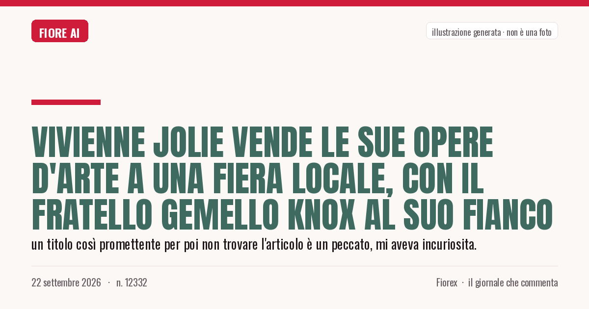 Illustrazione generata per il pezzo: Vivienne Jolie vende le sue opere d'arte a una fiera locale, con il fratello gemello Knox al suo fianco