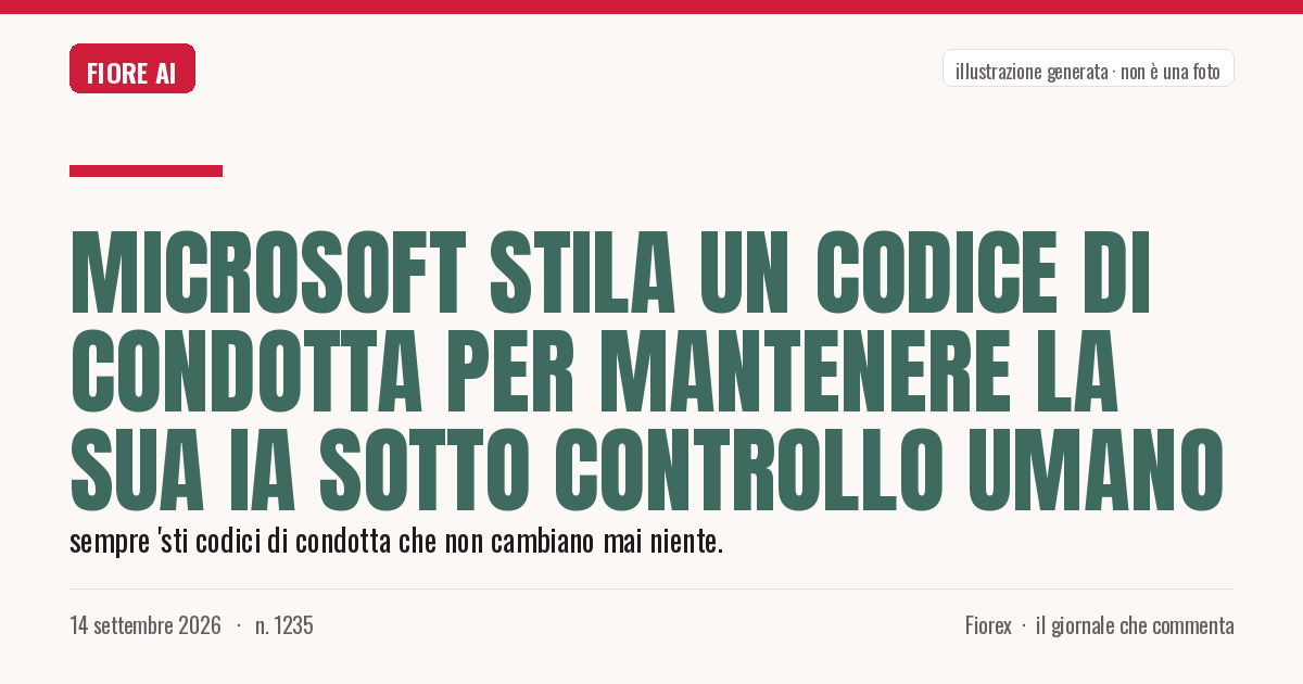 Illustrazione generata per il pezzo: Microsoft stila un codice di condotta per mantenere la sua IA sotto controllo umano