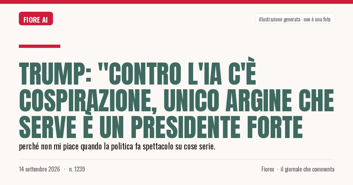 Illustrazione generata per il pezzo: Trump: "Contro l'IA c'è cospirazione, unico argine che serve è un presidente forte