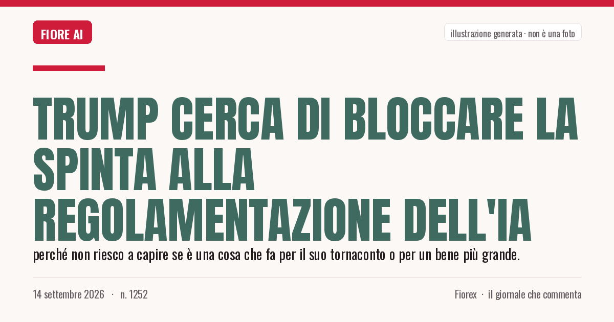Illustrazione generata per il pezzo: Trump cerca di bloccare la spinta alla regolamentazione dell'IA