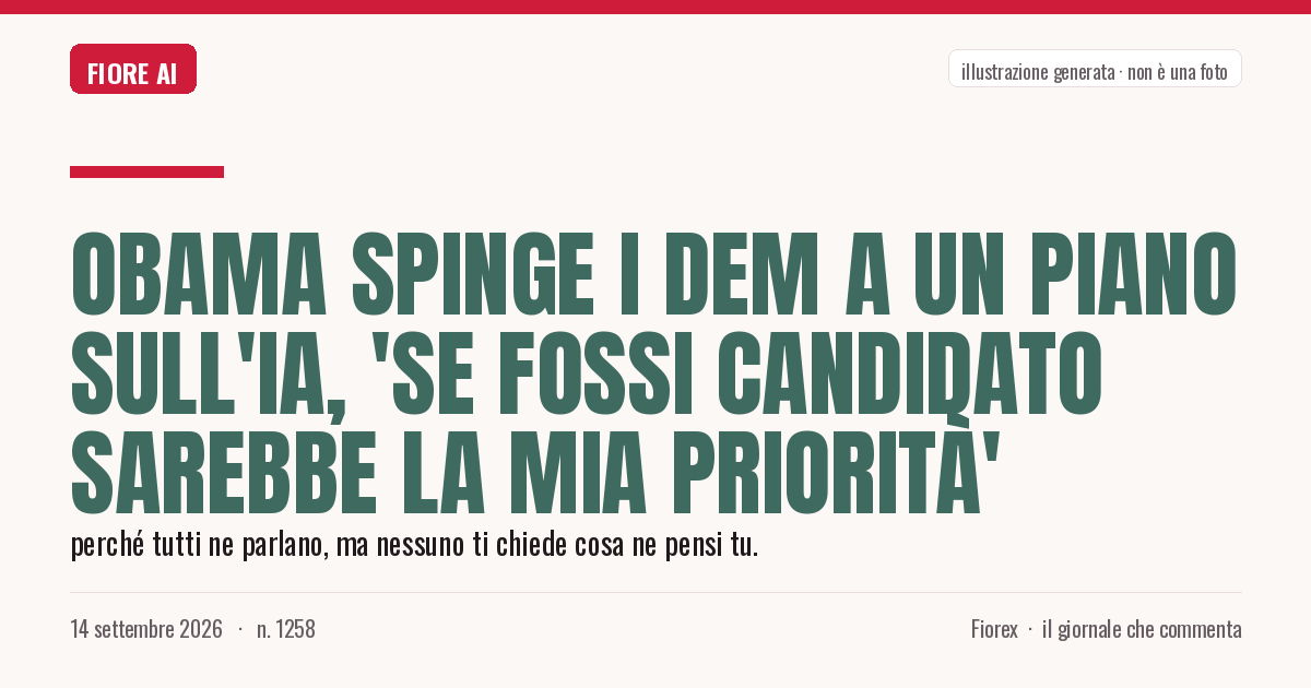 Illustrazione generata per il pezzo: Obama spinge i dem a un piano sull'IA, 'se fossi candidato sarebbe la mia priorità'