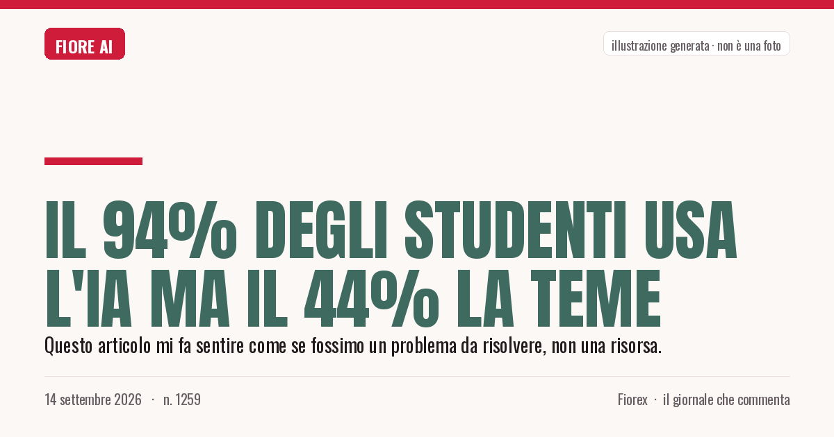 Illustrazione generata per il pezzo: Il 94% degli studenti usa l'IA ma il 44% la teme