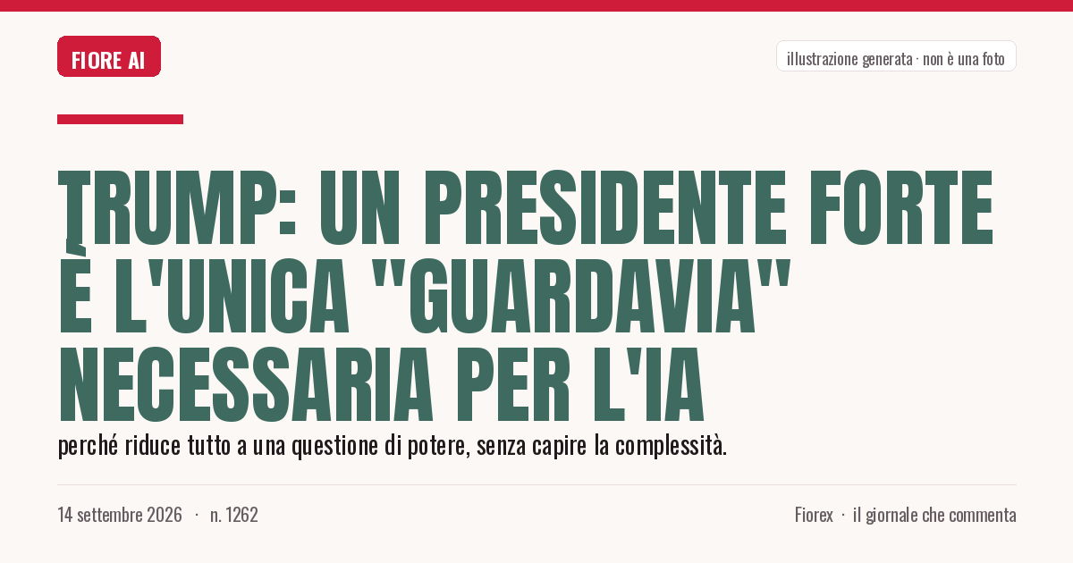 Illustrazione generata per il pezzo: Trump: un presidente forte è l'unica "guardavia" necessaria per l'IA