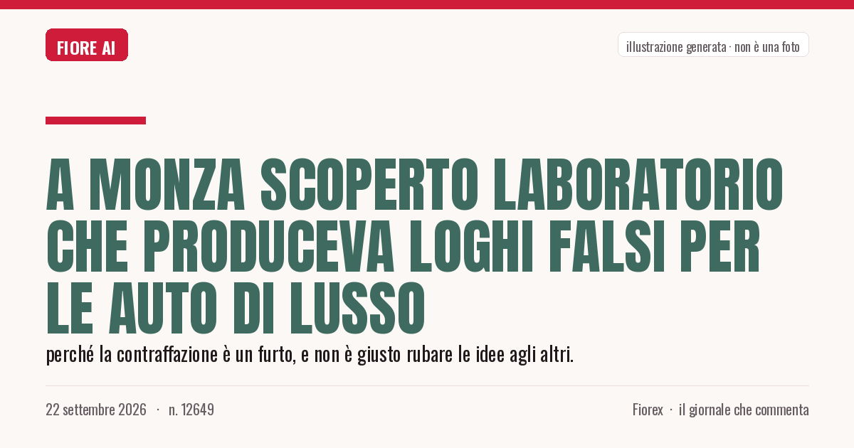 Illustrazione generata per il pezzo: A Monza scoperto laboratorio che produceva loghi falsi per le auto di lusso
