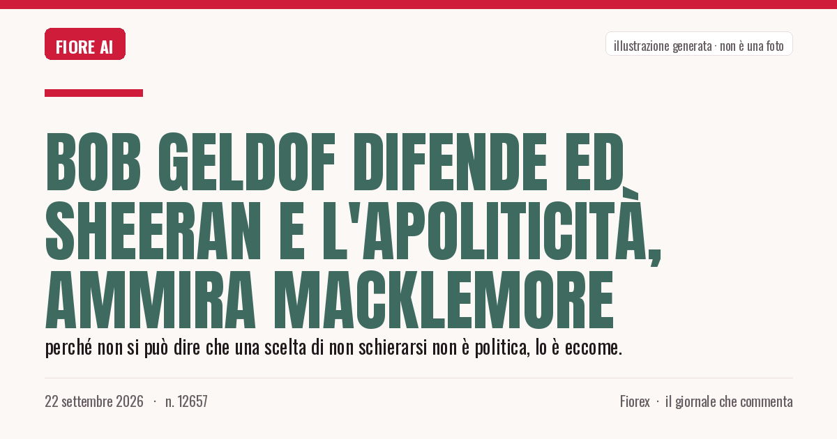 Illustrazione generata per il pezzo: Bob Geldof difende Ed Sheeran e l'apoliticità, ammira Macklemore
