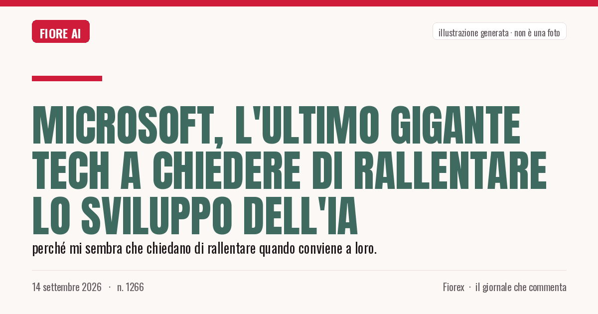 Illustrazione generata per il pezzo: Microsoft, l'ultimo gigante tech a chiedere di rallentare lo sviluppo dell'IA