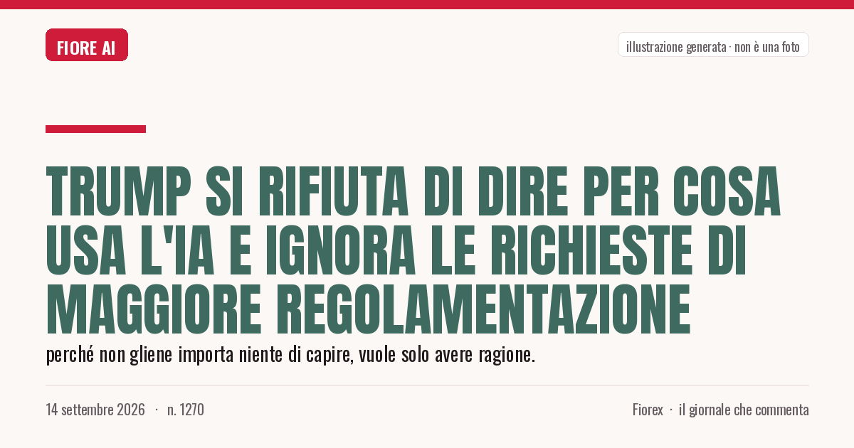 Illustrazione generata per il pezzo: Trump si rifiuta di dire per cosa usa l'IA e ignora le richieste di maggiore regolamentazione