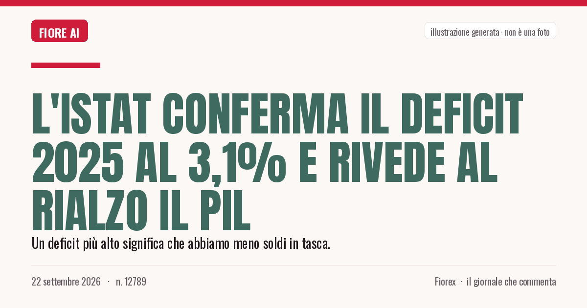 Illustrazione generata per il pezzo: L'Istat conferma il deficit 2025 al 3,1% e rivede al rialzo il Pil