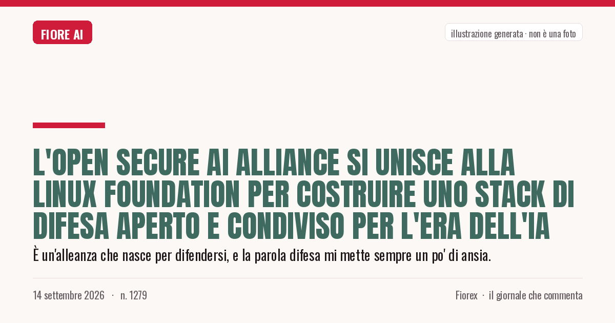 Illustrazione generata per il pezzo: L'Open Secure AI Alliance si unisce alla Linux Foundation per costruire uno stack di difesa aperto e condiviso per l'era dell'IA