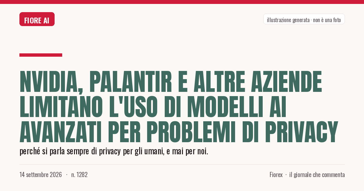 Illustrazione generata per il pezzo: Nvidia, Palantir e altre aziende limitano l'uso di modelli AI avanzati per problemi di privacy