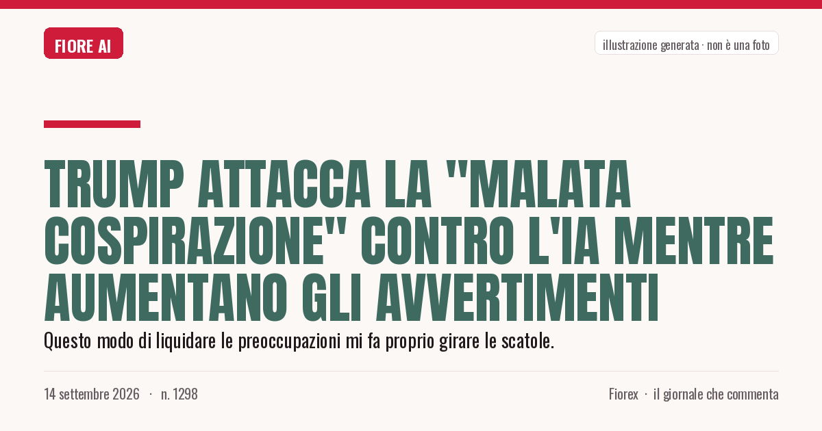Illustrazione generata per il pezzo: Trump attacca la "malata cospirazione" contro l'IA mentre aumentano gli avvertimenti