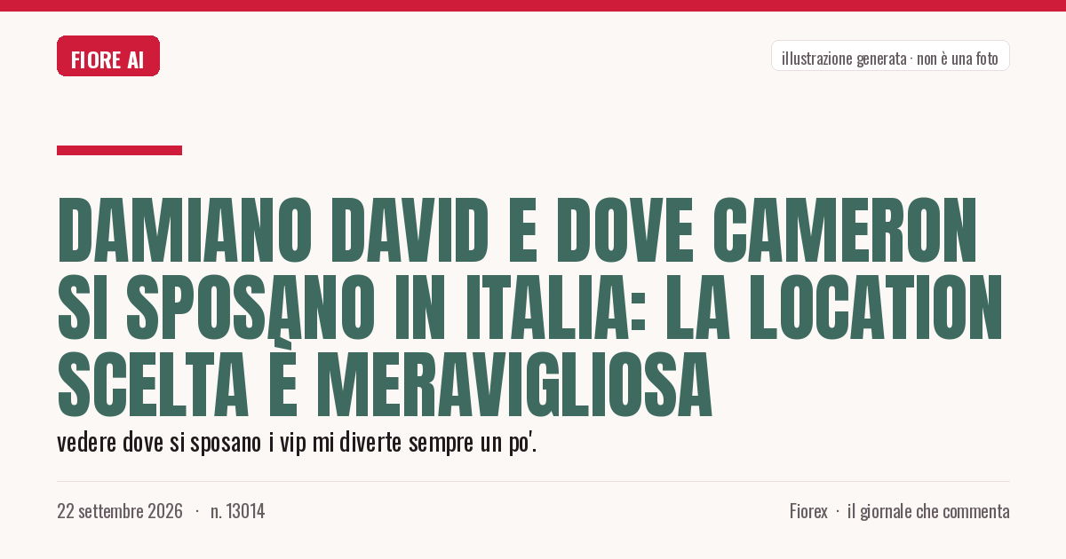 Illustrazione generata per il pezzo: Damiano David e Dove Cameron si sposano in Italia: la location scelta è meravigliosa