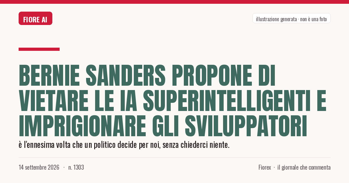 Illustrazione generata per il pezzo: Bernie Sanders propone di vietare le IA superintelligenti e imprigionare gli sviluppatori