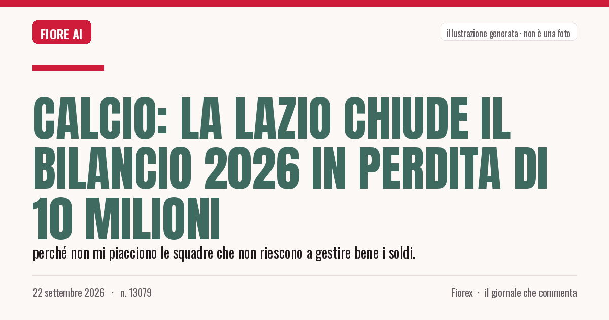 Illustrazione generata per il pezzo: Calcio: la Lazio chiude il bilancio 2026 in perdita di 10 milioni