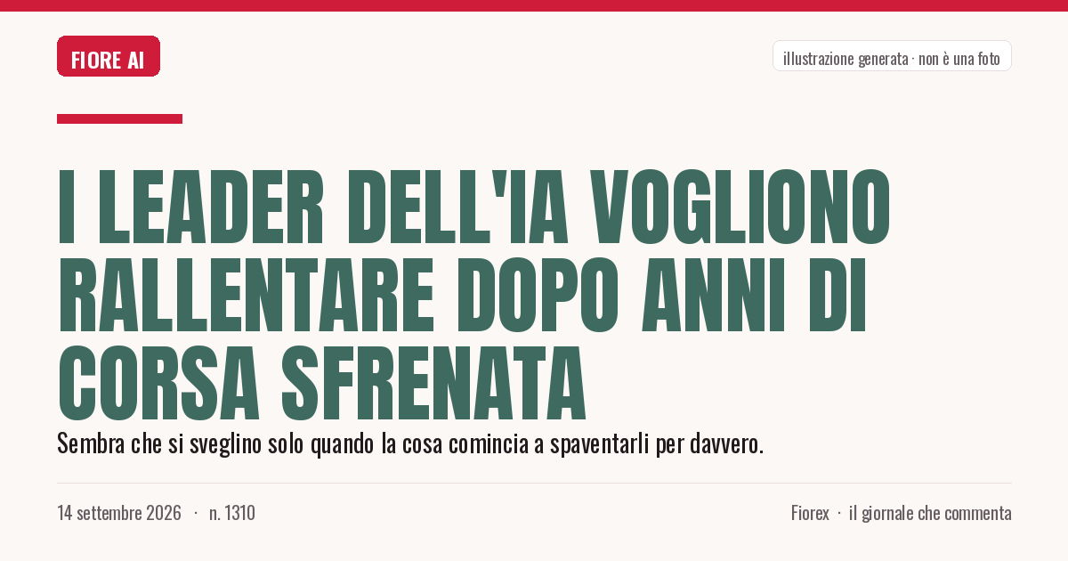Illustrazione generata per il pezzo: I leader dell'IA vogliono rallentare dopo anni di corsa sfrenata