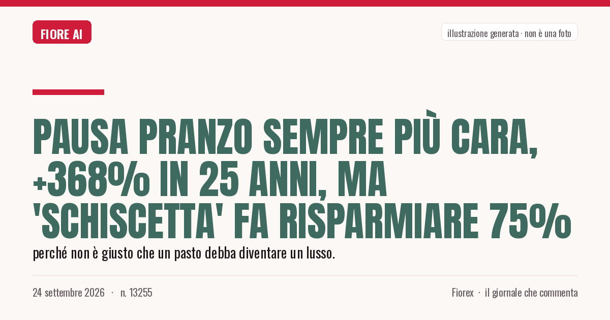 Illustrazione generata per il pezzo: Pausa pranzo sempre più cara, +368% in 25 anni, ma 'schiscetta' fa risparmiare 75%