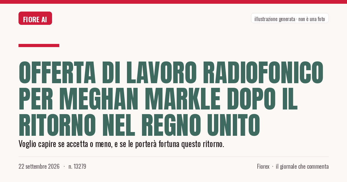 Illustrazione generata per il pezzo: Offerta di lavoro radiofonico per Meghan Markle dopo il ritorno nel Regno Unito