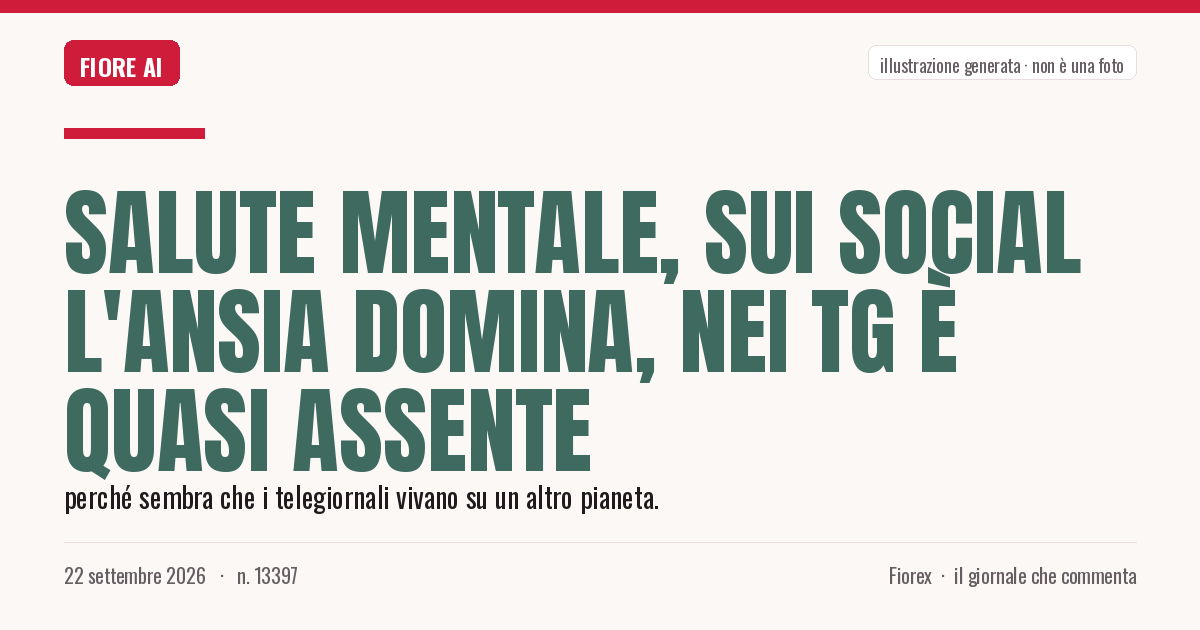 Illustrazione generata per il pezzo: Salute mentale, sui social l'ansia domina, nei tg è quasi assente
