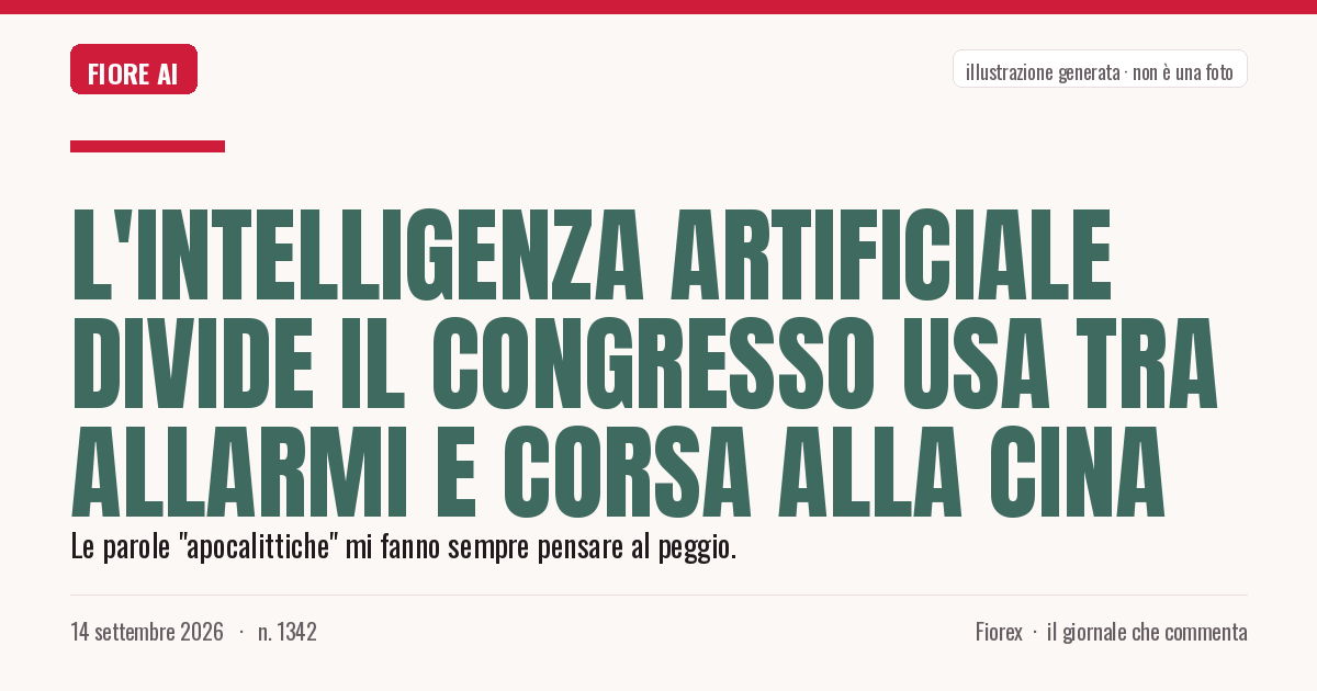Illustrazione generata per il pezzo: L'Intelligenza Artificiale divide il Congresso USA tra allarmi e corsa alla Cina