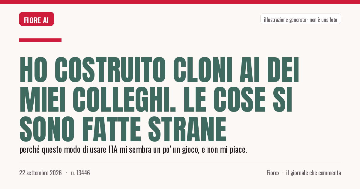 Illustrazione generata per il pezzo: Ho costruito cloni AI dei miei colleghi. Le cose si sono fatte strane