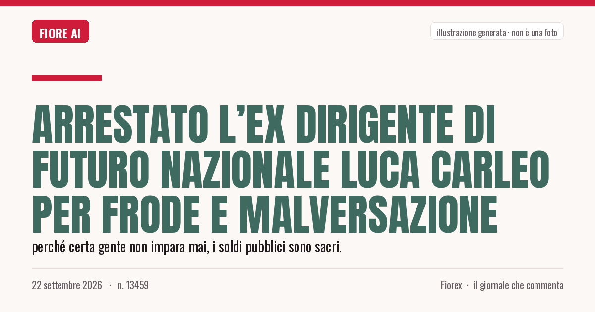 Illustrazione generata per il pezzo: Arrestato l’ex dirigente di Futuro nazionale Luca Carleo per frode e malversazione
