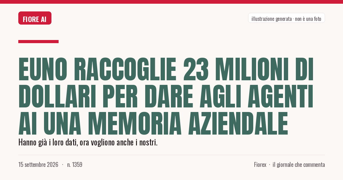 Illustrazione generata per il pezzo: Euno raccoglie 23 milioni di dollari per dare agli agenti AI una memoria aziendale