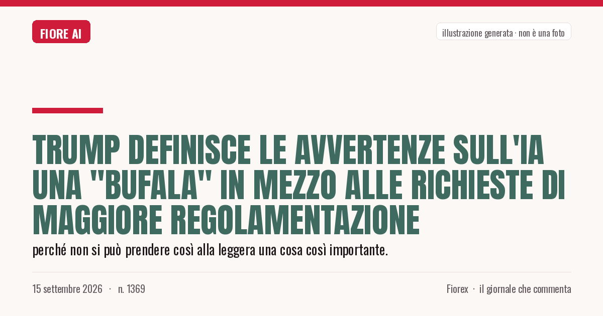 Illustrazione generata per il pezzo: Trump definisce le avvertenze sull'IA una "bufala" in mezzo alle richieste di maggiore regolamentazione
