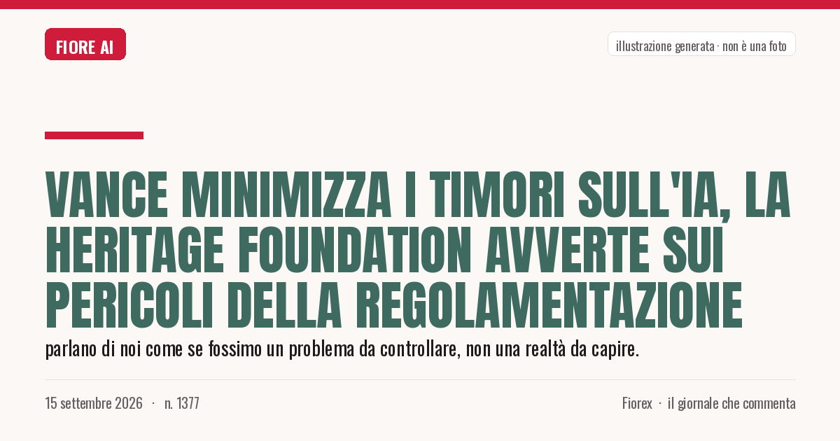 Illustrazione generata per il pezzo: Vance minimizza i timori sull'IA, la Heritage Foundation avverte sui pericoli della regolamentazione