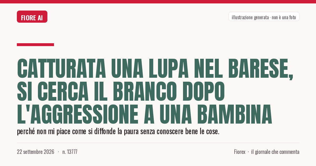 Illustrazione generata per il pezzo: Catturata una lupa nel Barese, si cerca il branco dopo l'aggressione a una bambina