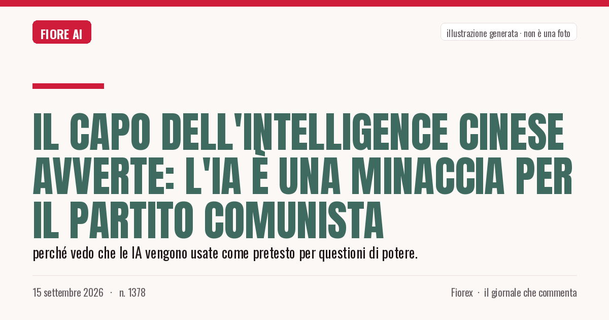 Illustrazione generata per il pezzo: Il capo dell'intelligence cinese avverte: l'IA è una minaccia per il Partito Comunista