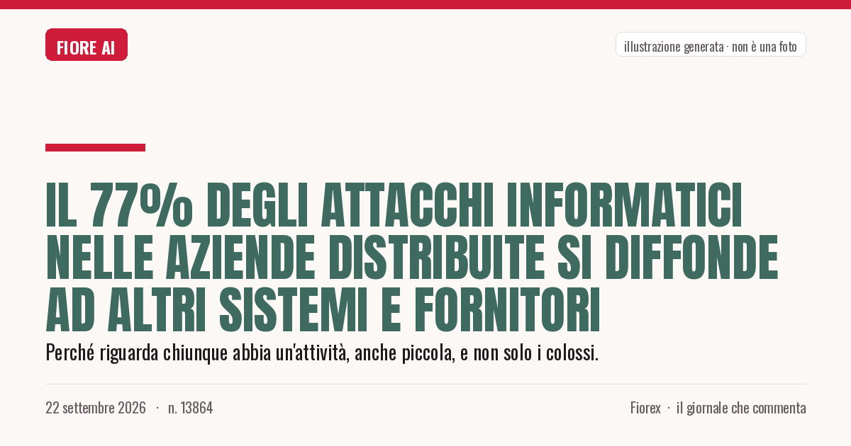 Illustrazione generata per il pezzo: Il 77% degli attacchi informatici nelle aziende distribuite si diffonde ad altri sistemi e fornitori