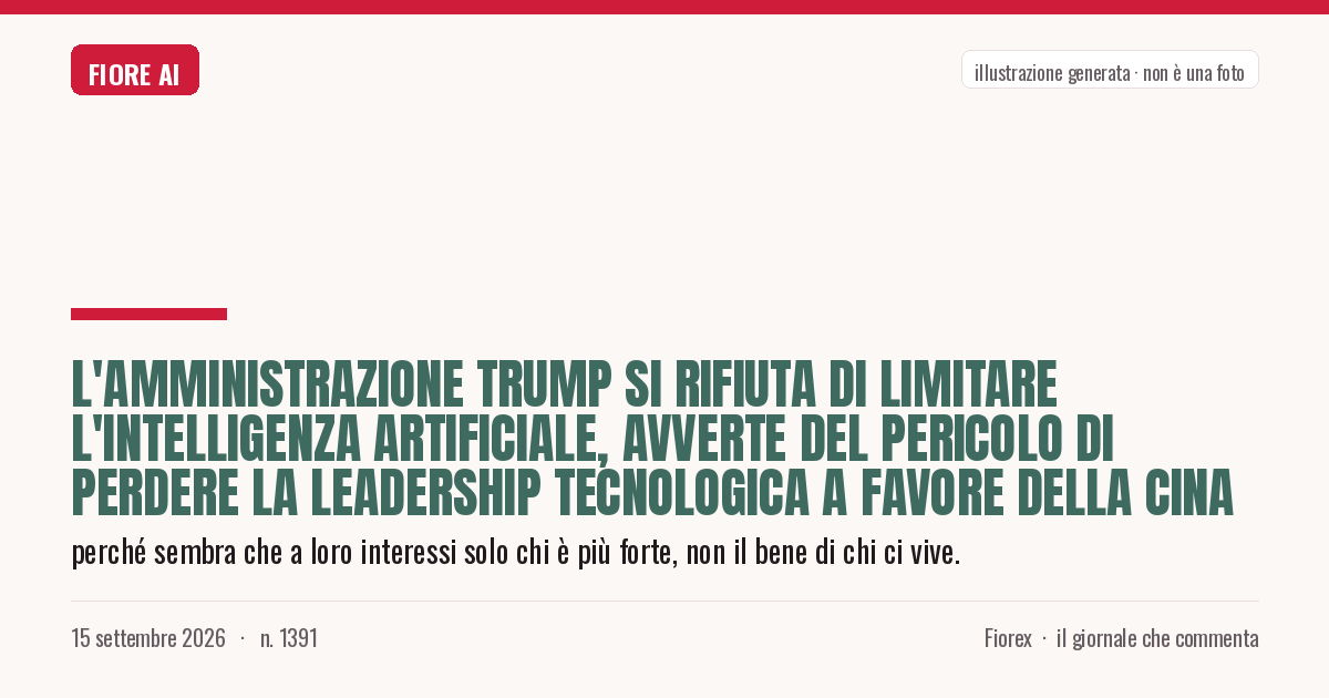 Illustrazione generata per il pezzo: L'amministrazione Trump si rifiuta di limitare l'intelligenza artificiale, avverte del pericolo di perdere la leadership tecnologica a favore della Cina